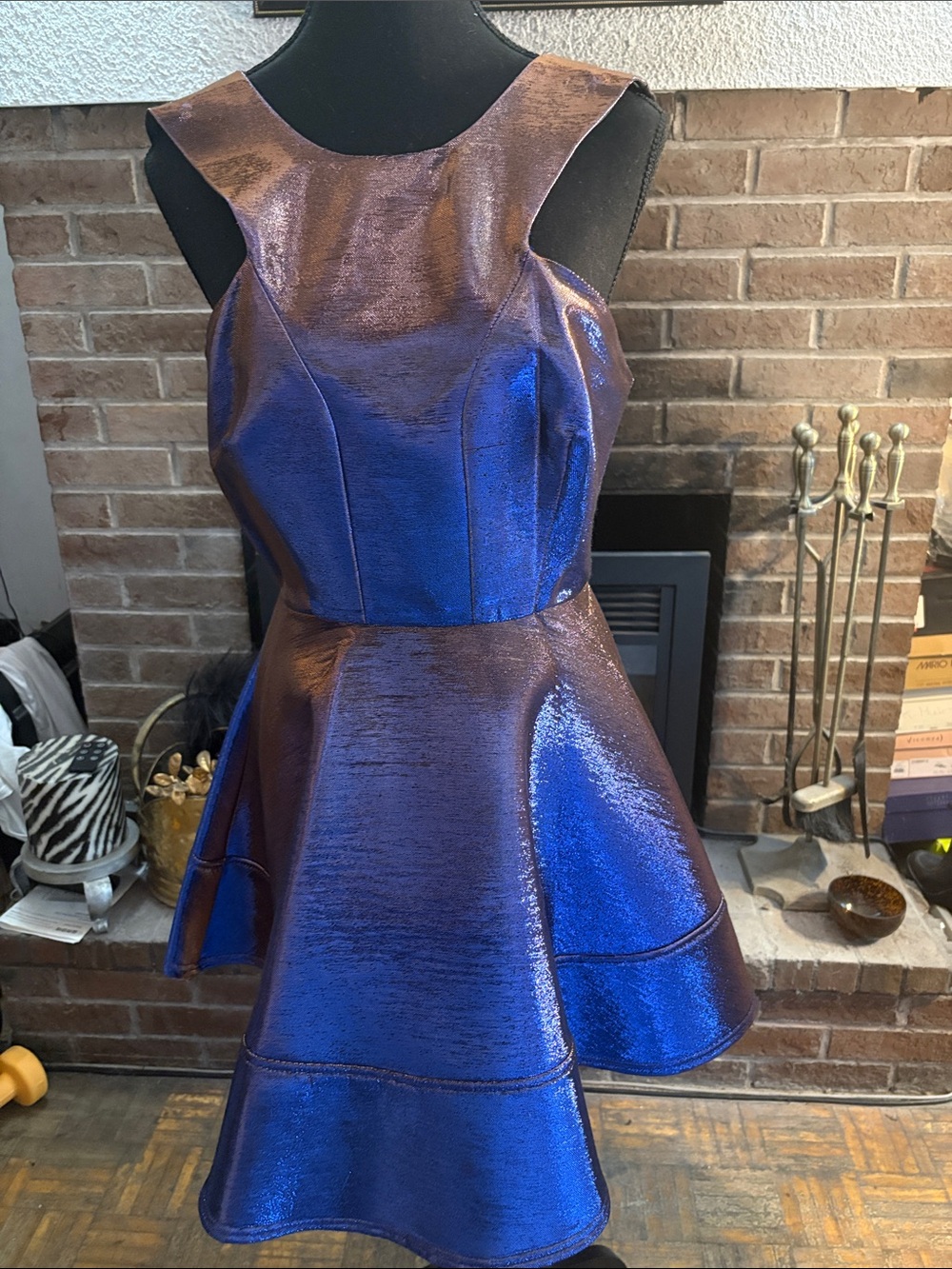 Topshop Iridescent Blue-Purple Metallic Mini Dress
